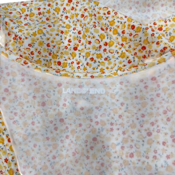 Lands End Womens Yellow Floral Wrap w/Tie Waist Top Blouse SZ Large - Picture 5 of 11